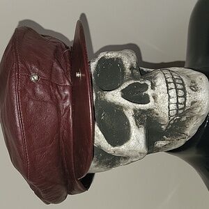 Leather Burgundy Beret Cap